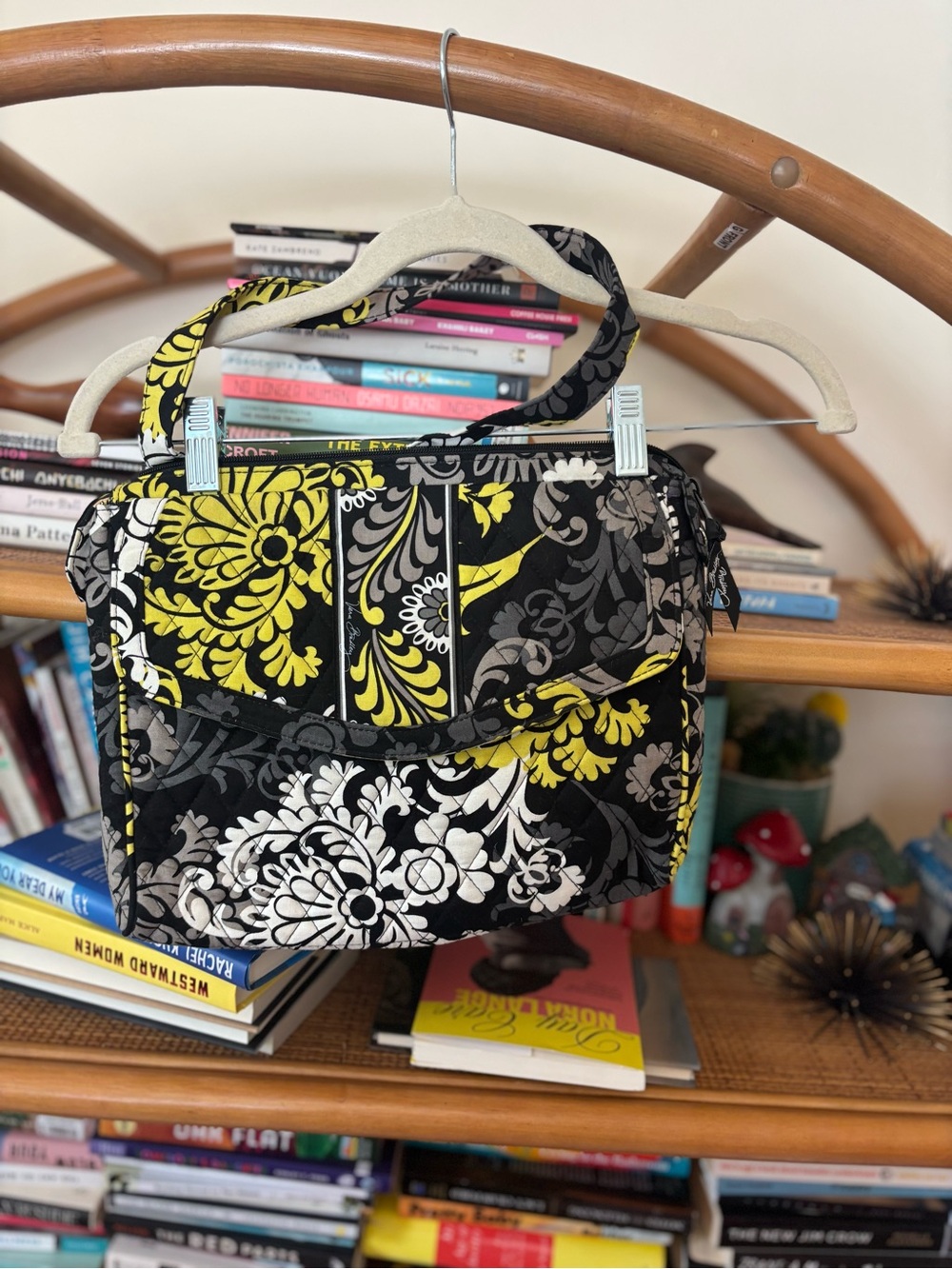 Quilted Floral Crossbody Bag in Black, Yellow & White